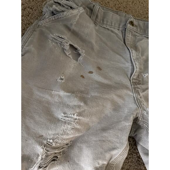 Vintage Carhartt B25-DES 36” Rare Faded Gray Distressed Canvas Carpenter Shorts - Picture 3 of 9
